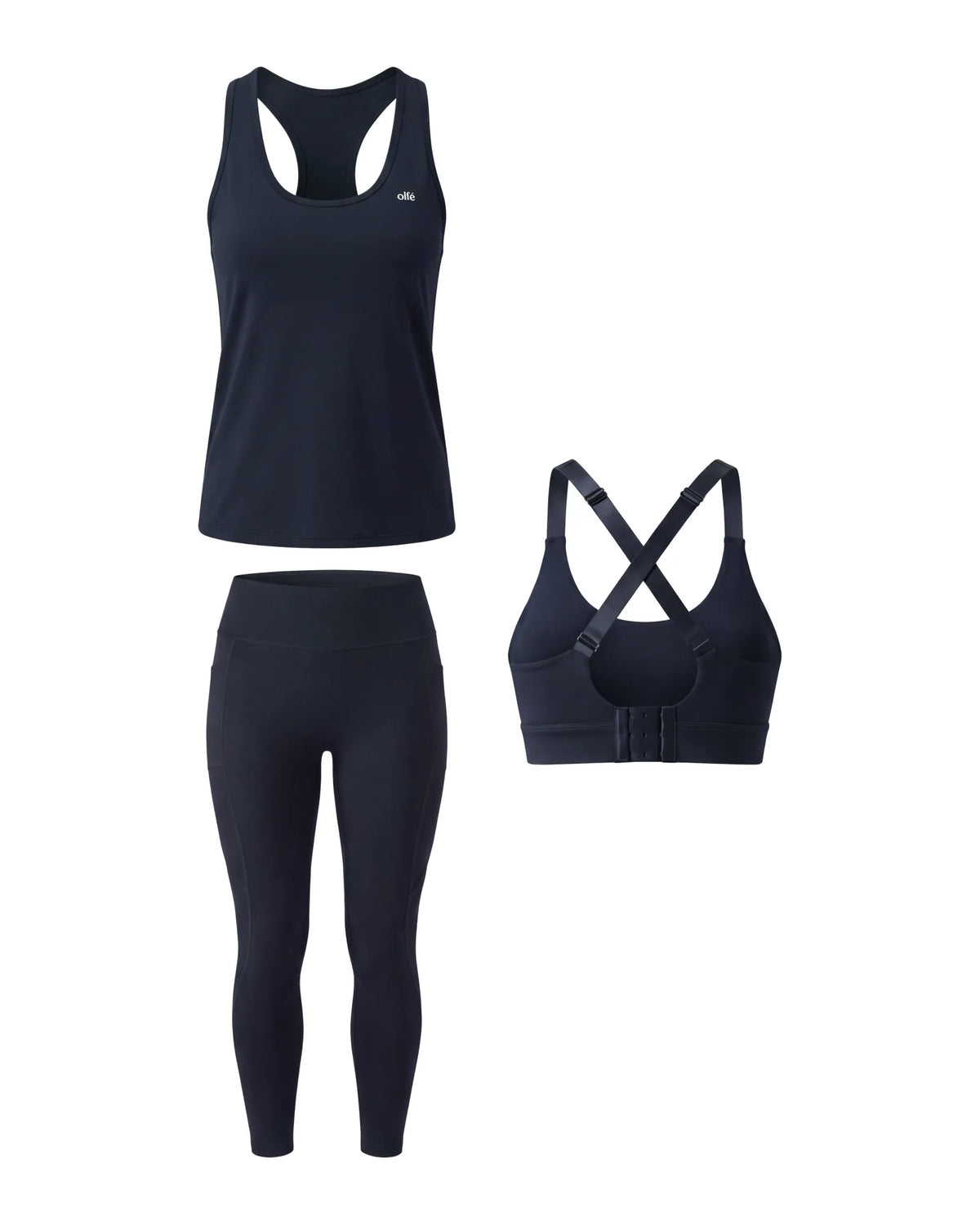 Midnight Complete: Dena Legging Met Zakken, Nore Sportbeha en Active Tanktop in Midnight Blauw