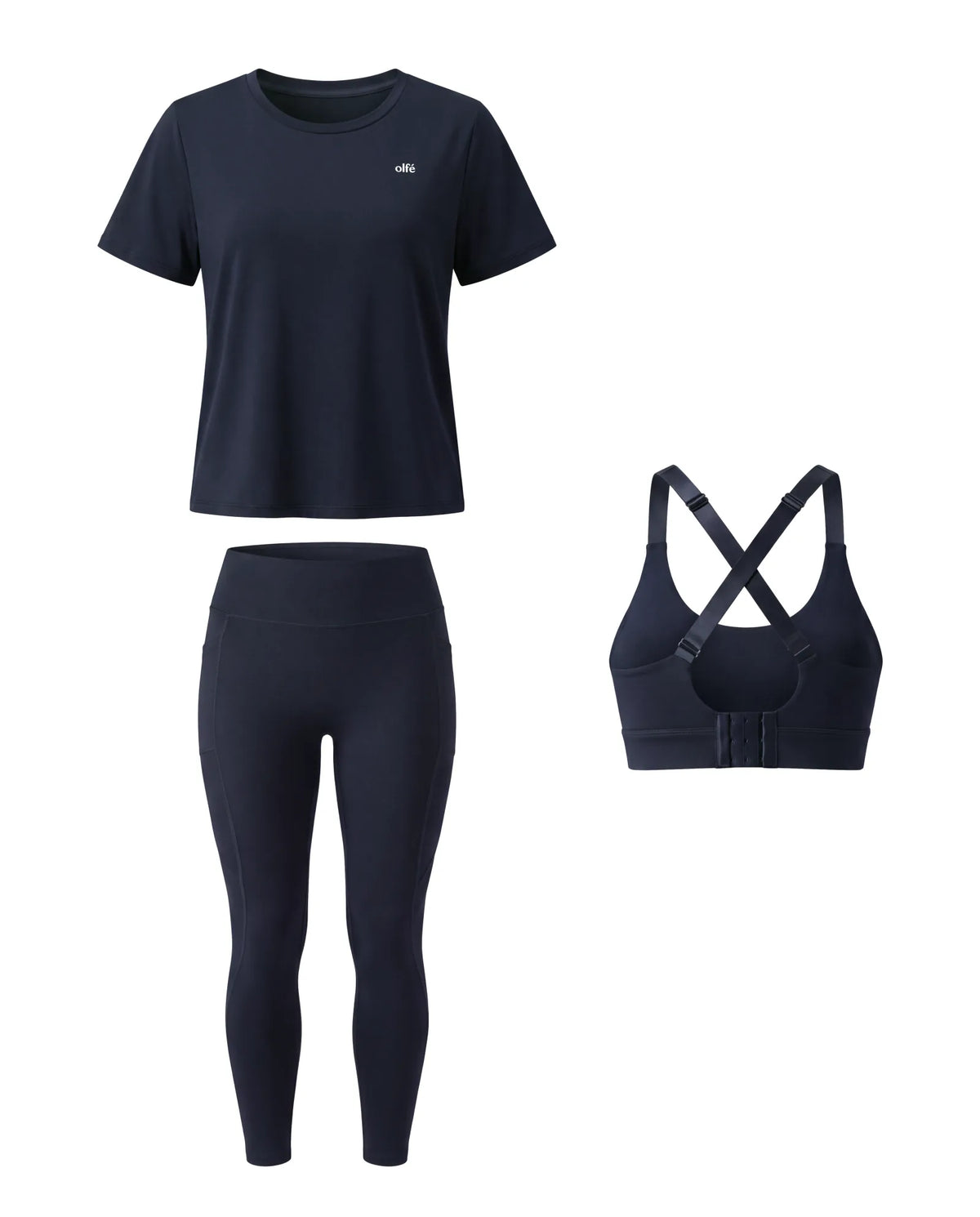 Midnight Complete: Dena Legging Met Zakken, Nore Sportbeha en Active T-Shirt in Midnight Blauw